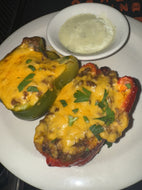Taco Stuffed Peppers with a side of cilantro lime ranch
