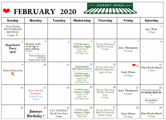 February Calendar of Events
