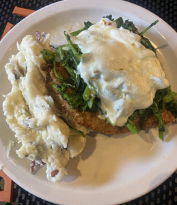 Jimmy Max Pork Cutlet Broccoli Rabe Melted Mozzarella and a Side of Mash Potato