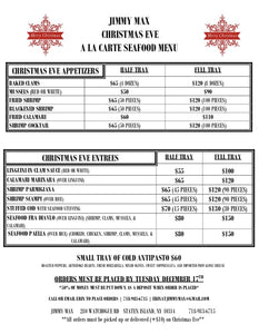 Jimmy Max Christmas Eve Catering Menu