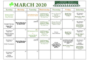 Jimmy Max March Calendar of Events